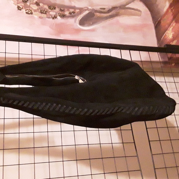 Black Suede 100% LEATHER hobo bag - Picture 5 of 8